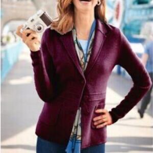 Talbots 100% Merino Wool Sweater Jacket Plum Purple Size XS EUC Three Button